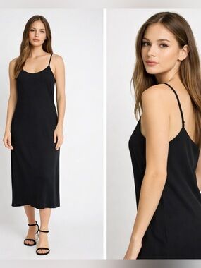 Everlane Black Slip Dress Size 00 | autumn wedding guest midi Minimalist Spaghe